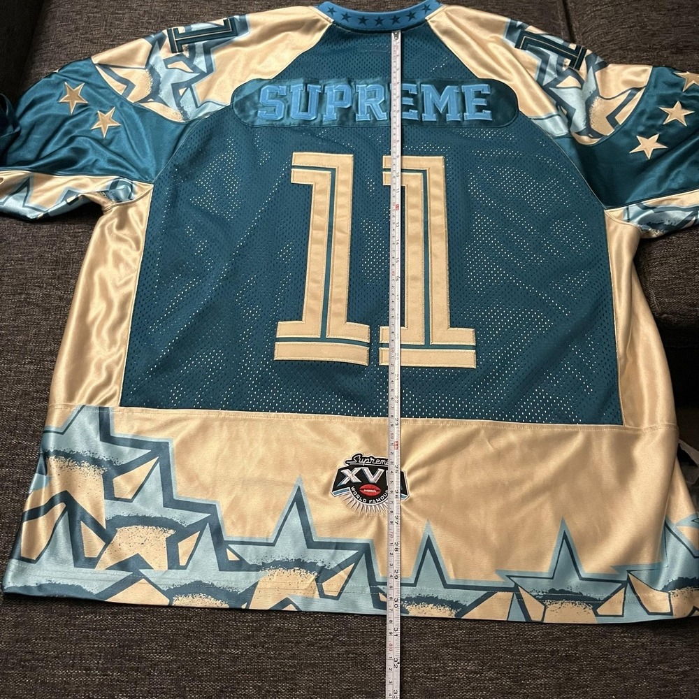 Supreme Shirt Mens XL Blue Gold 11 Stars Mesh Football Jersey Top Graphic - Picture 5 of 10